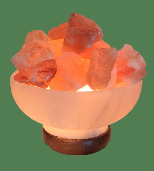 Himalayan Salt Lamp White Fire Bowl Round with Pink Chunk